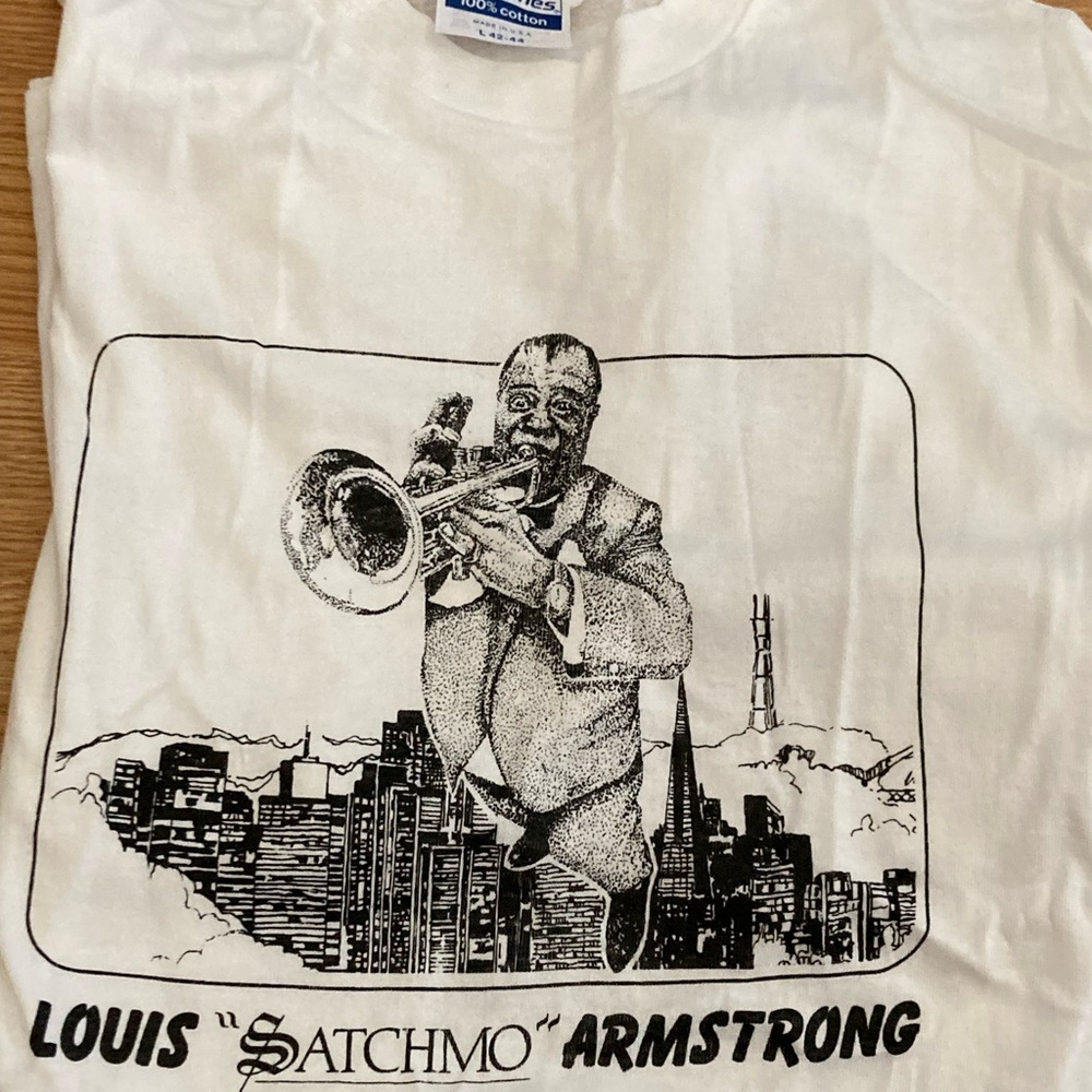 Vintage single stitch Louis Armstrong jazz tee shirt from a festival in 1991.